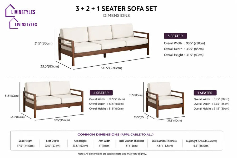 Zahar Solid Wood 3 + 2 + 1 Sofa Set for Living Room
