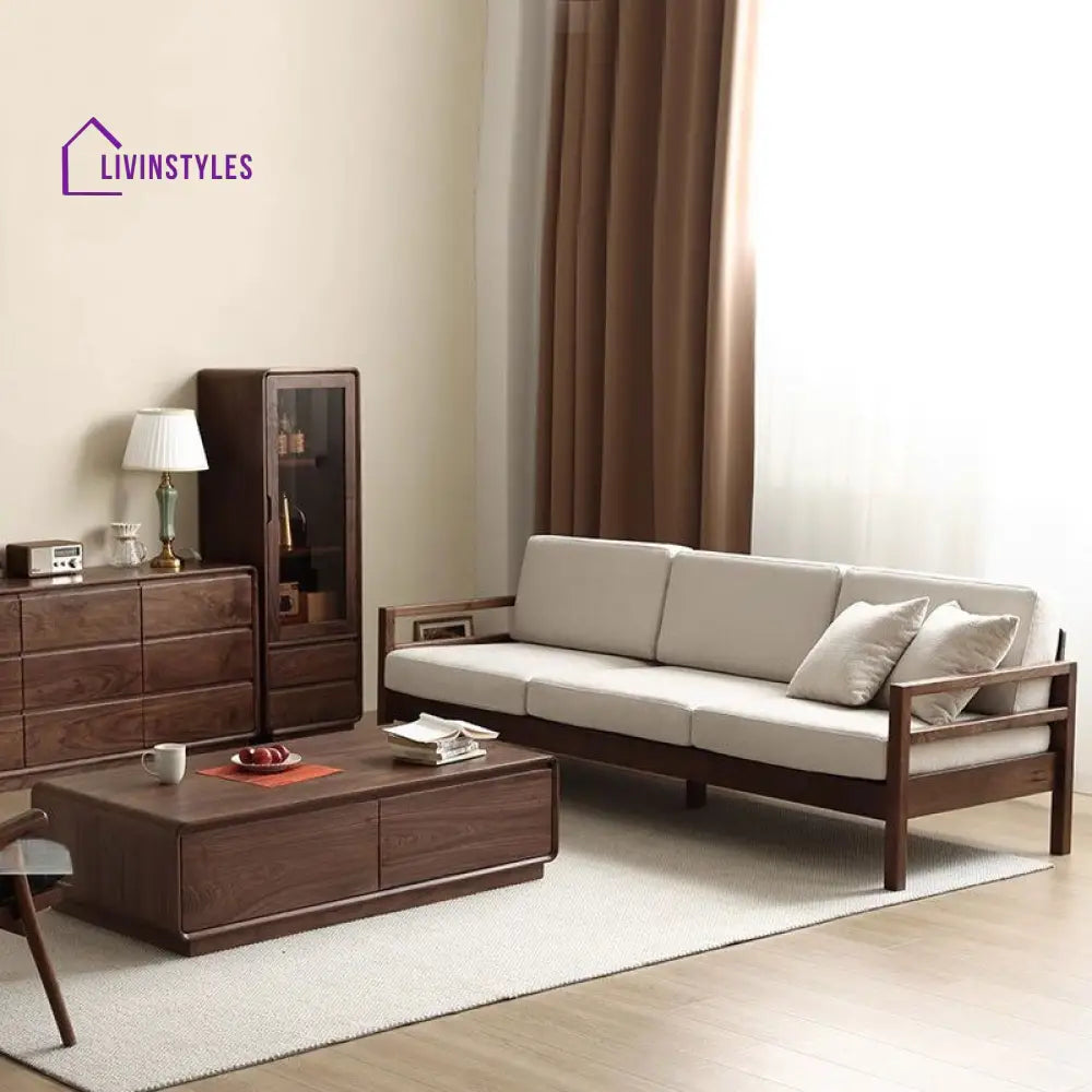 Zahar Solid Wood 3 Seater Sofa for Living Room