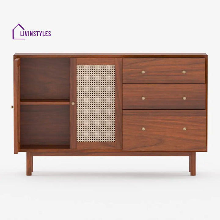 Zahar Solid Wood Acacia Cane Cabinet and Sideboard (Honey Finish)