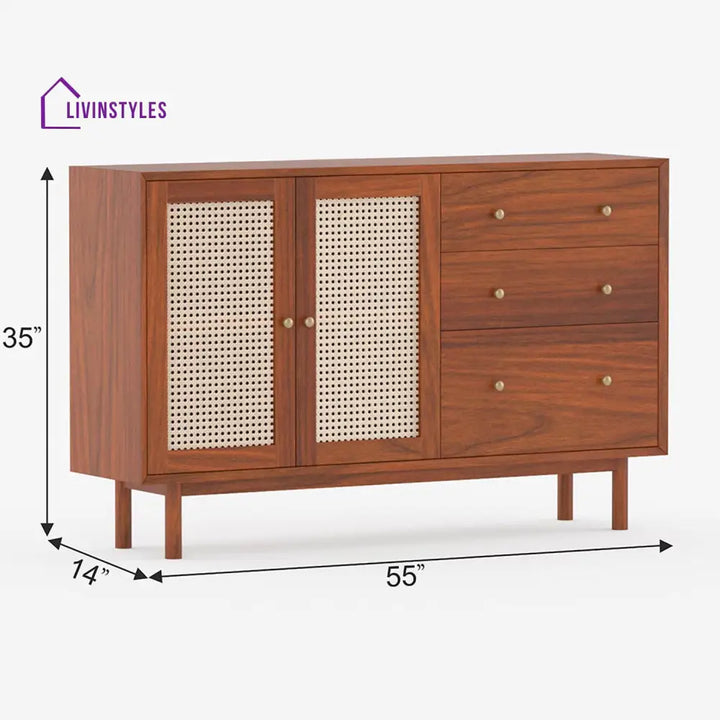 Zahar Solid Wood Acacia Cane Cabinet and Sideboard (Honey Finish)