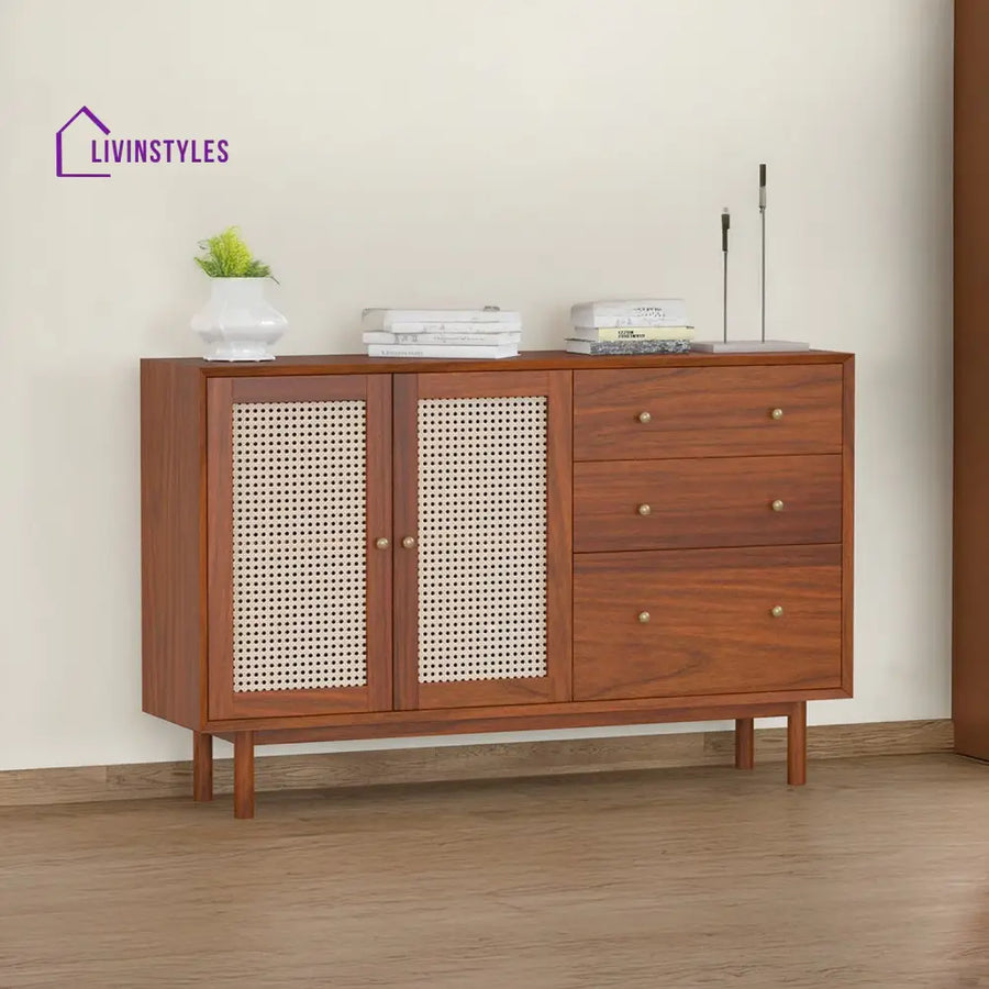 Zahar Solid Wood Acacia Cane Cabinet and Sideboard (Honey Finish)