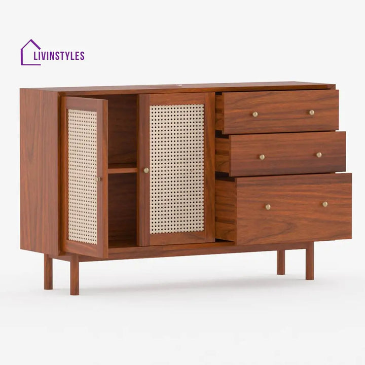 Zahar Solid Wood Acacia Cane Cabinet and Sideboard (Honey Finish)