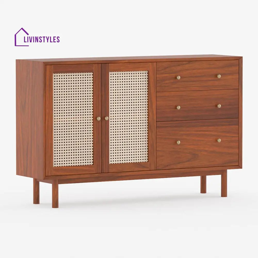 Zahar Solid Wood Acacia Cane Cabinet and Sideboard (Honey Finish)