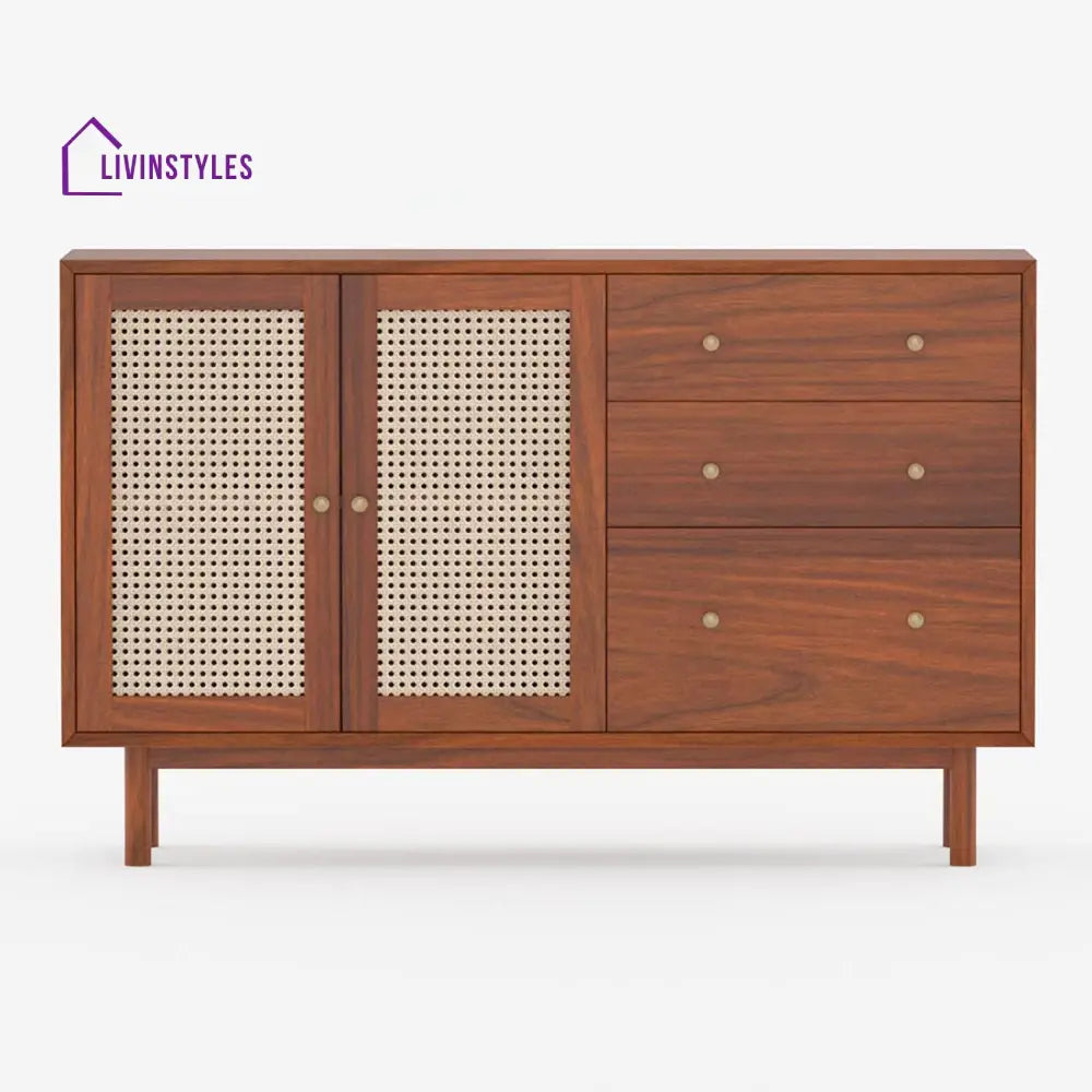 Zahar Solid Wood Acacia Cane Cabinet and Sideboard (Honey Finish)