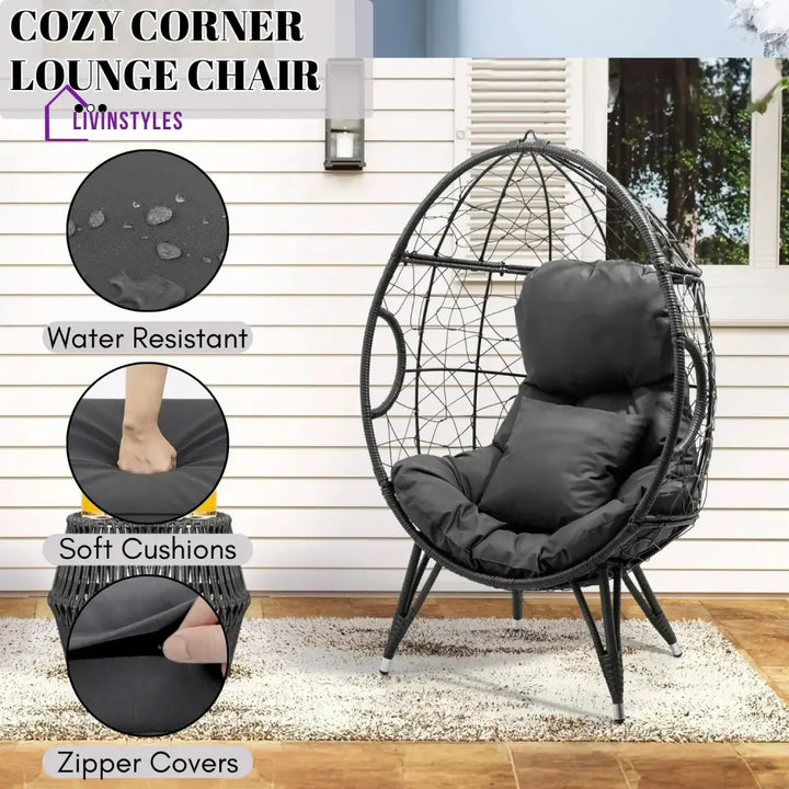 Zahida Outdoor All-Weather Wicker Egg Chair (Grey) - Egg Chair