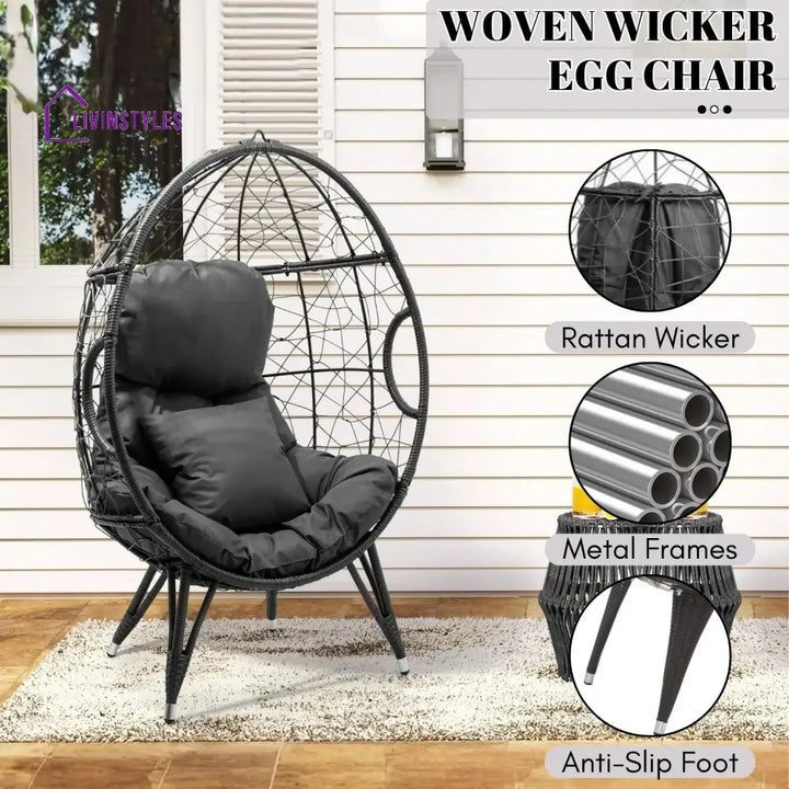 Zahida Outdoor All-Weather Wicker Egg Chair (Grey) - Egg Chair