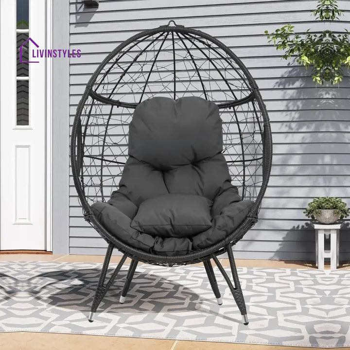 Zahida Outdoor All-Weather Wicker Egg Chair (Grey) - Egg Chair