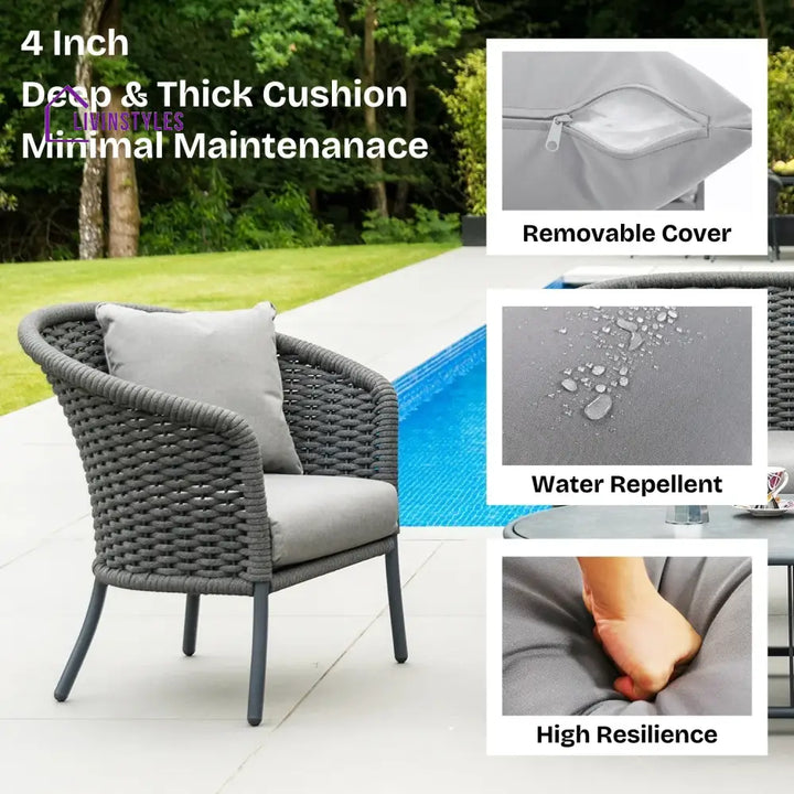 Zahra Outdoor Grey Rope 4 Piece Patio Sofa Set with Light Grey Cushions - Sofa Set