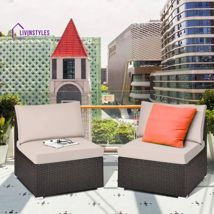 Zaina 2-Piece Outdoor Wicker Armless Sofa - Sofa Set