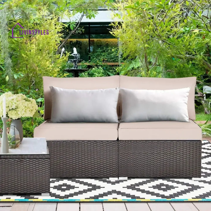 Zaina 2-Piece Outdoor Wicker Armless Sofa - Sofa Set