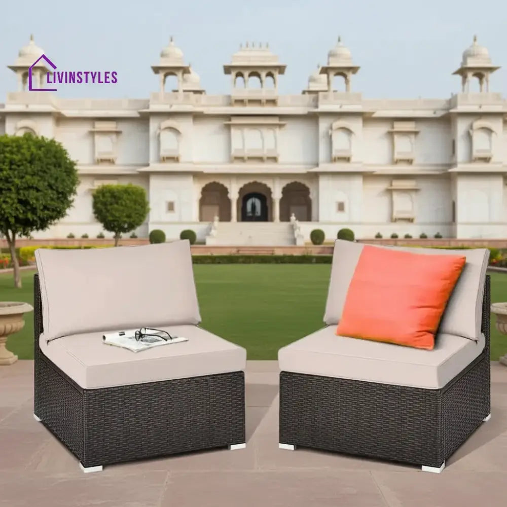 Zaina 2-Piece Outdoor Wicker Armless Sofa - Sofa Set