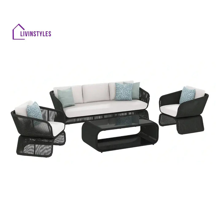 Zainab Outdoor Braided Rope Sofa Set With 2-Tier Glass Top Table - Sofa Set