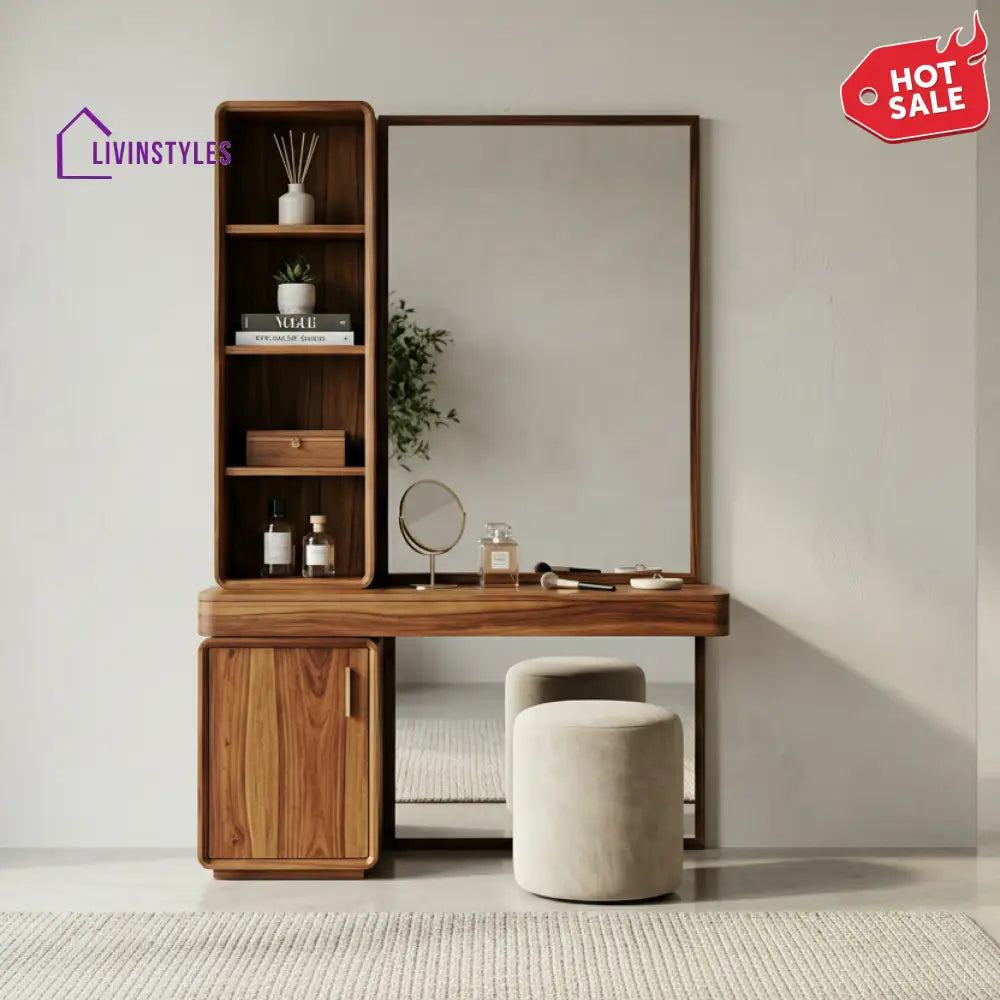 Zane Sheesham Wood Dressing Table with Mirror and Storage (Honey Finish)
