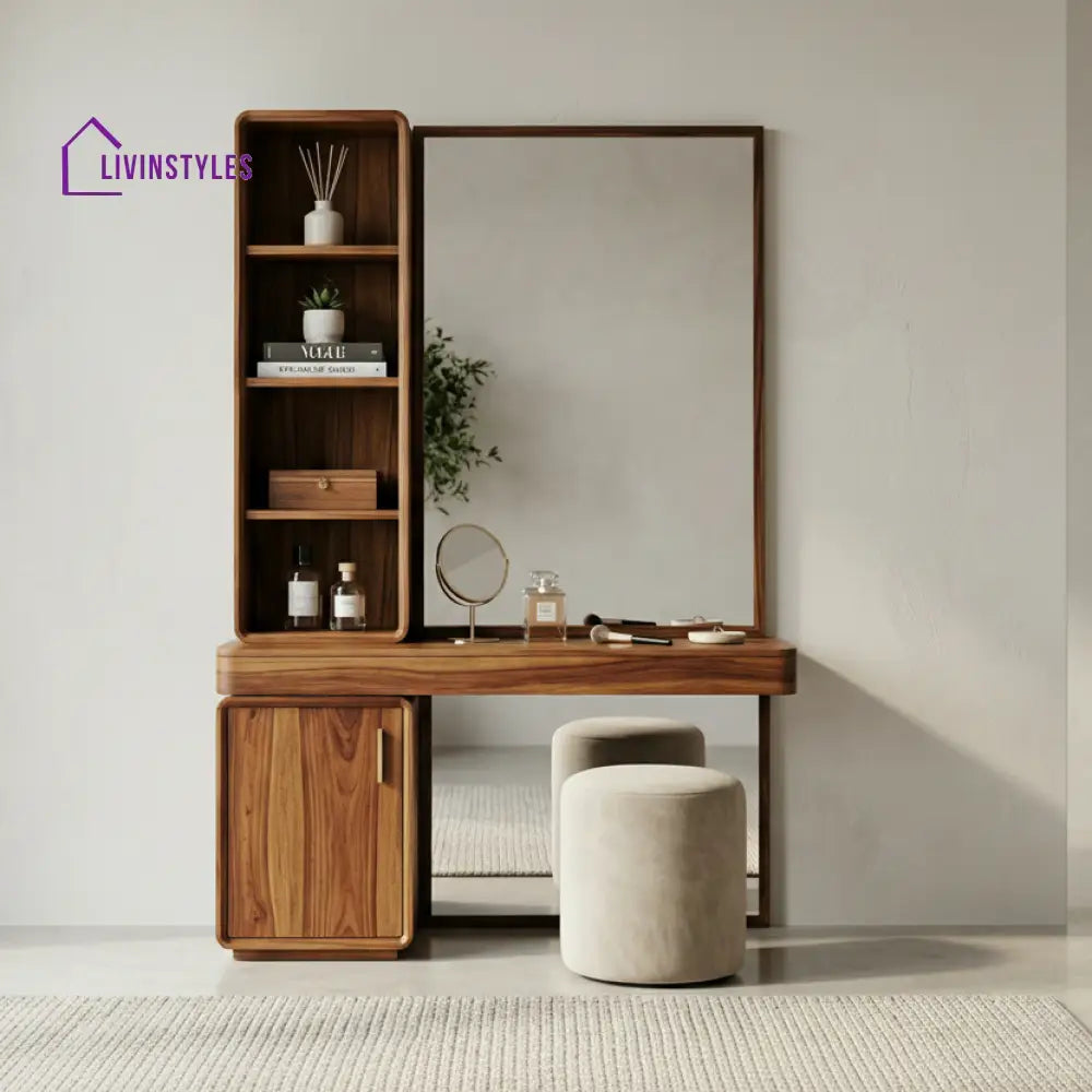 Zane Sheesham Wood Dressing Table with Mirror and Storage (Honey Finish)