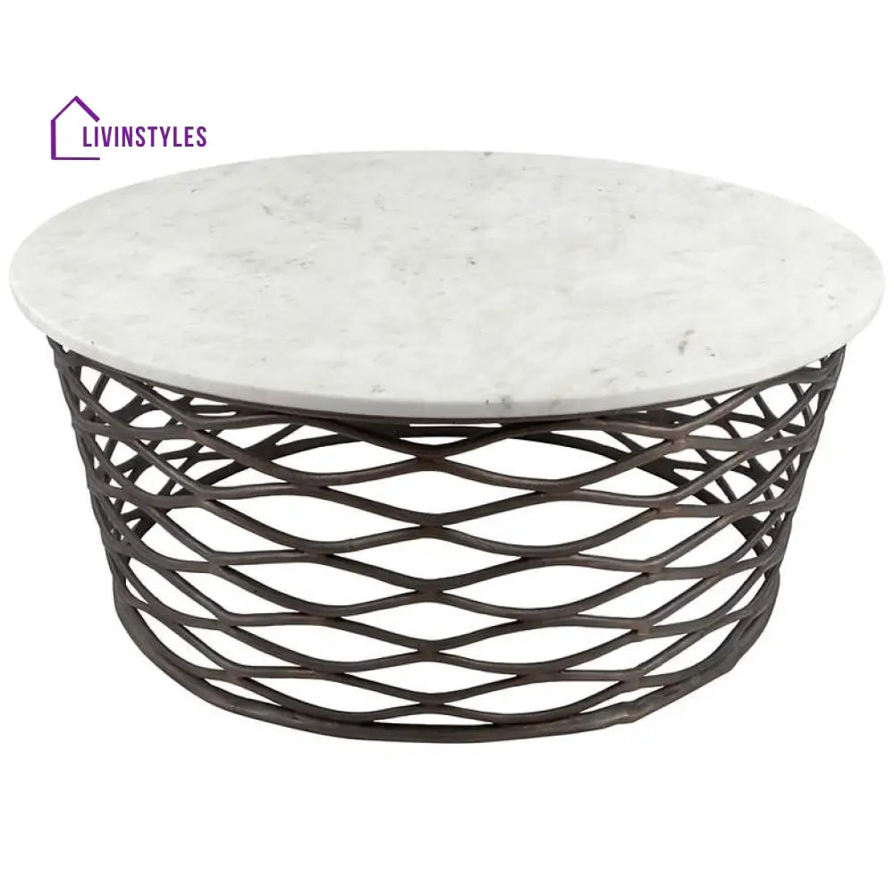 Zara Metal Black Coffee Table With Marble Top For Living Room