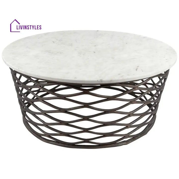Zara Metal Black Coffee Table With Marble Top For Living Room