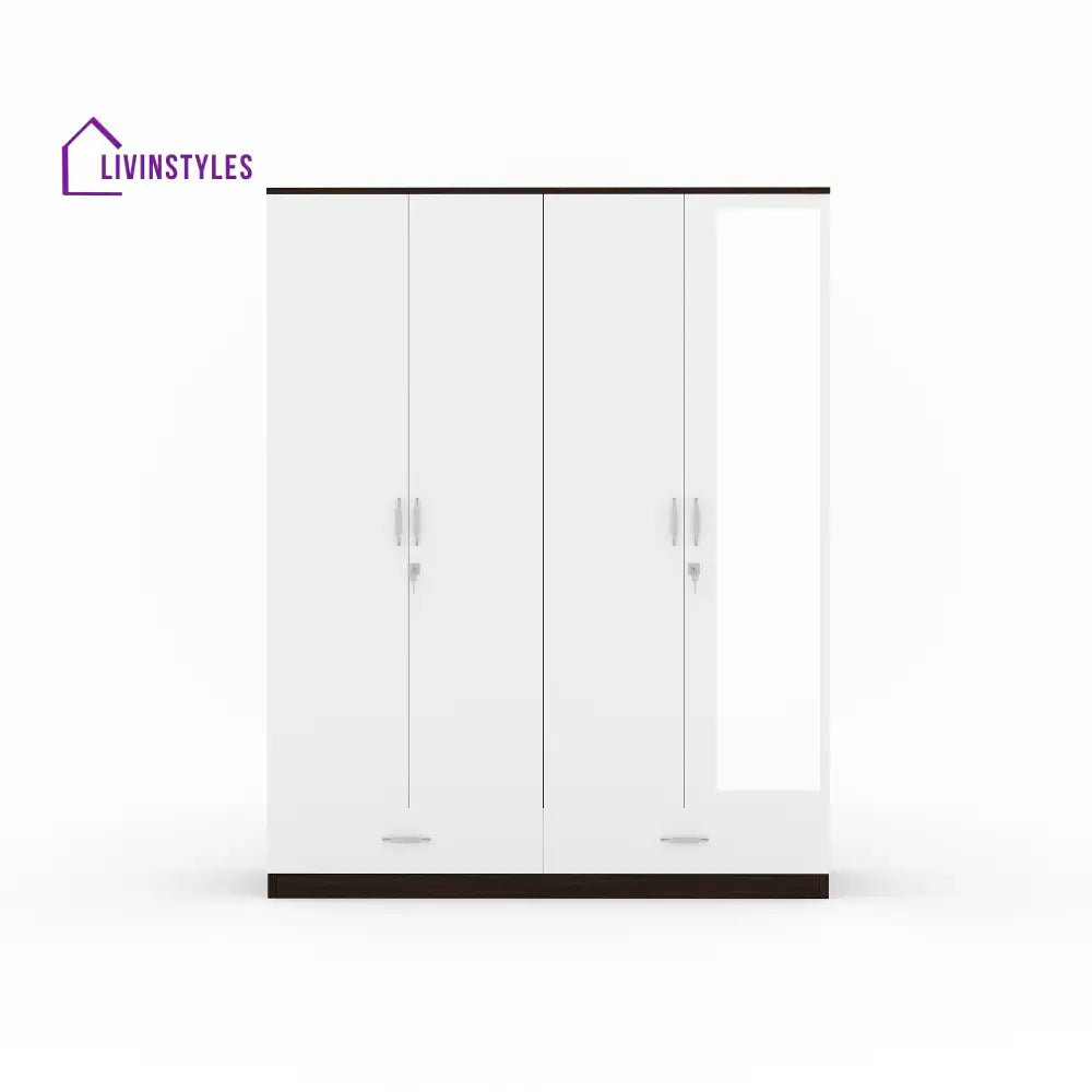 Roman 4 Door Mirror Wardrobe (Walnut / White) Home Furniture