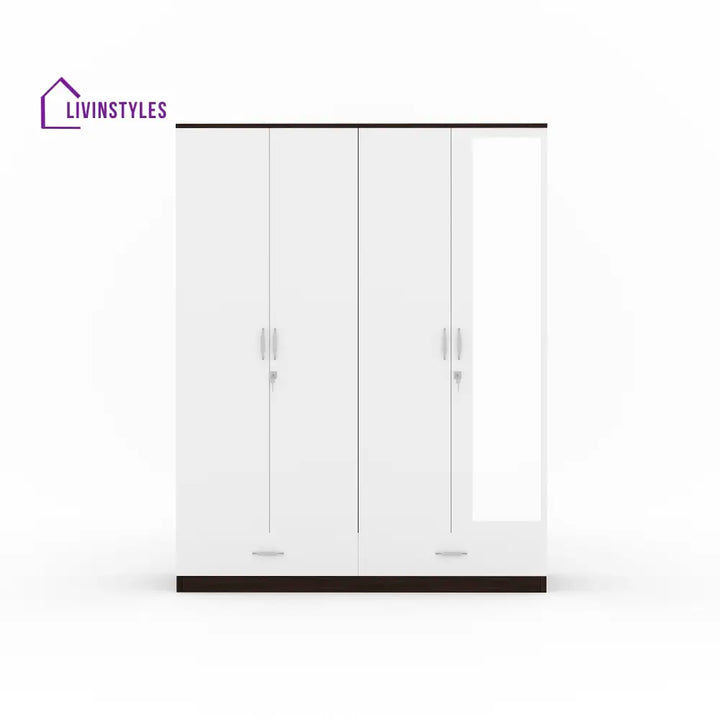Roman 4 Door Mirror Wardrobe (Walnut / White) Home Furniture