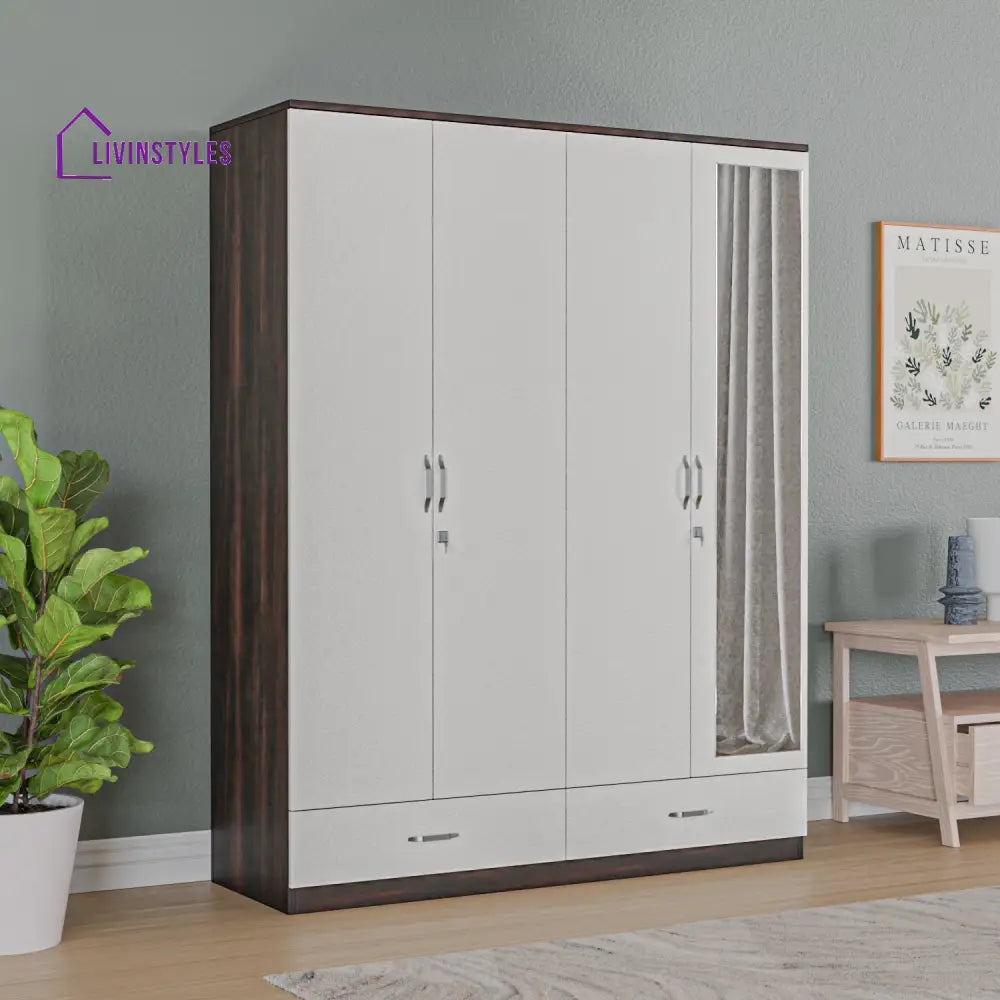 Roman 4 Door Mirror Wardrobe (Walnut / White) Home Furniture