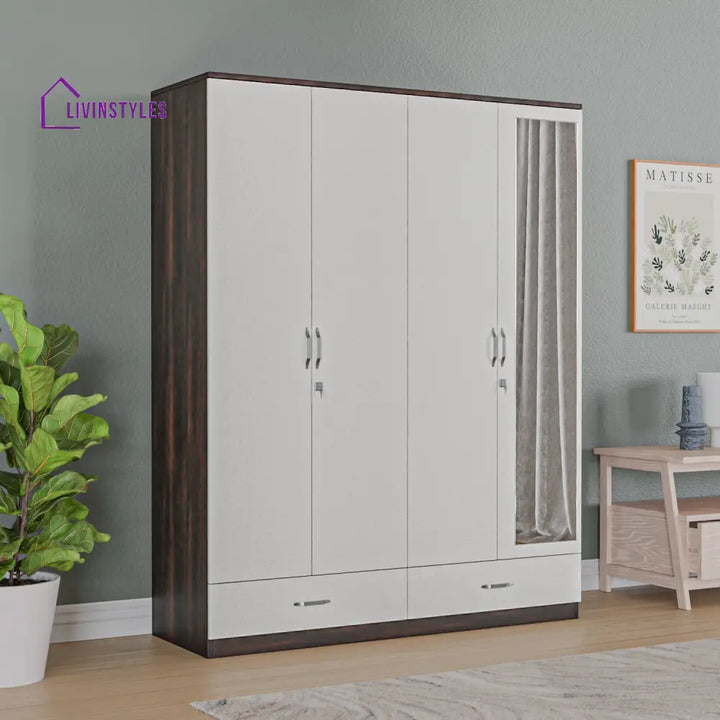 Roman 4 Door Mirror Wardrobe (Walnut / White) Home Furniture