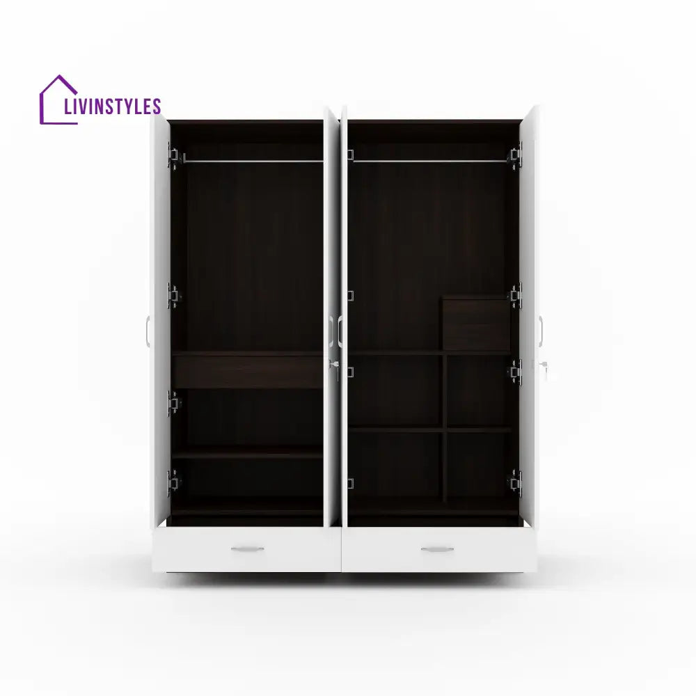 Roman 4 Door Mirror Wardrobe (Walnut / White) Home Furniture