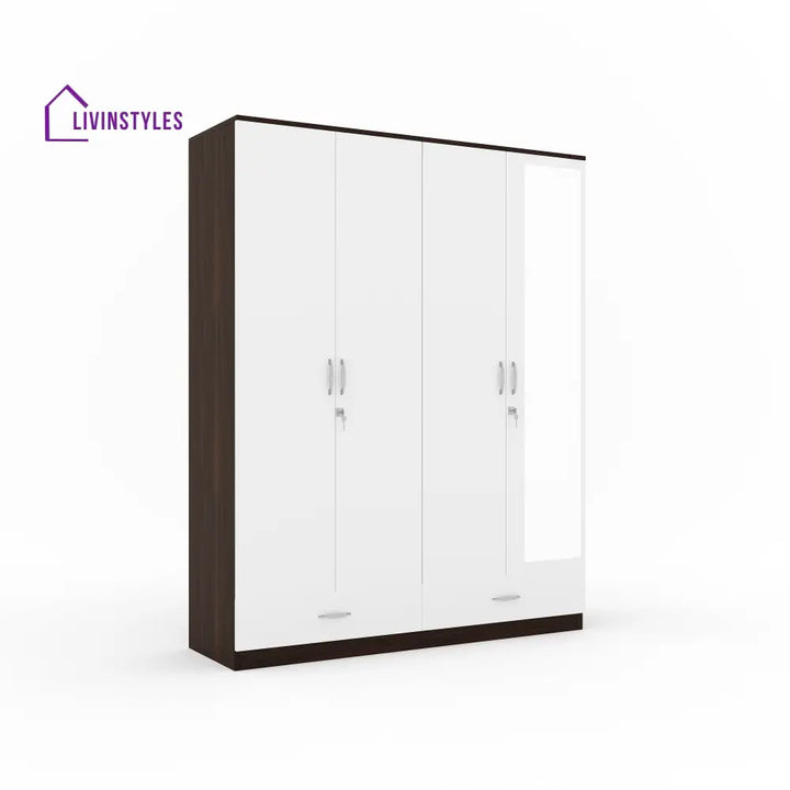 Roman 4 Door Mirror Wardrobe (Walnut / White) Home Furniture