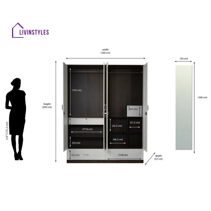 Roman 4 Door Mirror Wardrobe (Walnut / White) Home Furniture