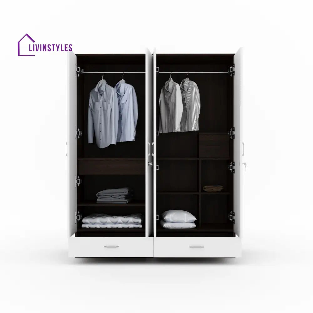 Roman 4 Door Mirror Wardrobe (Walnut / White) Home Furniture