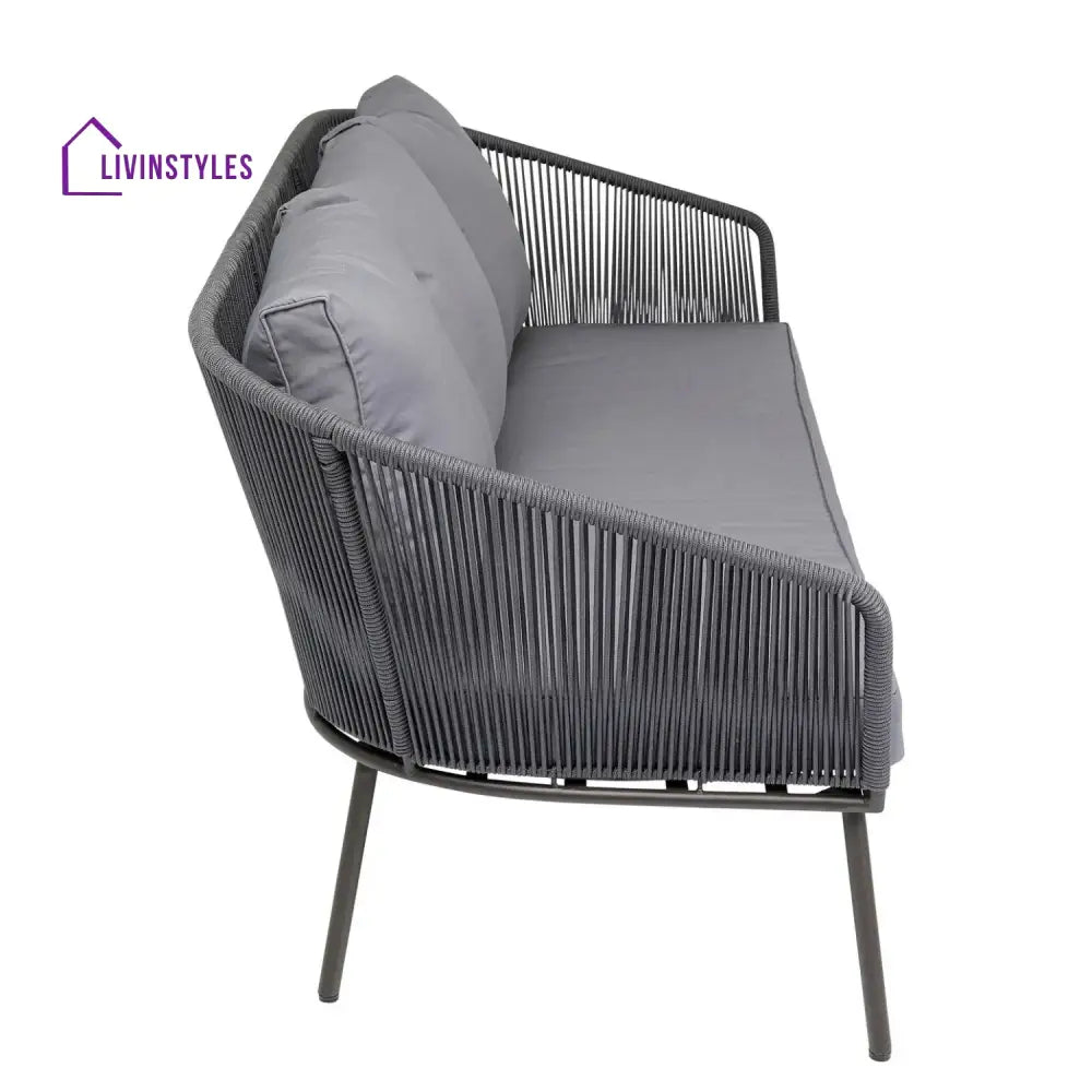 Zariah Outdoor Rope 5-Seater Patio Sofa Set with Glass Top Table (Grey) - Sofa Set
