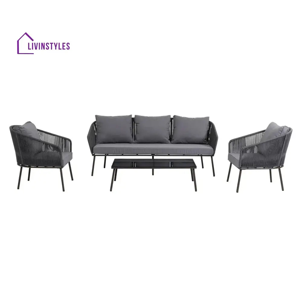 Zariah Outdoor Rope 5-Seater Patio Sofa Set with Glass Top Table (Grey) - Sofa Set