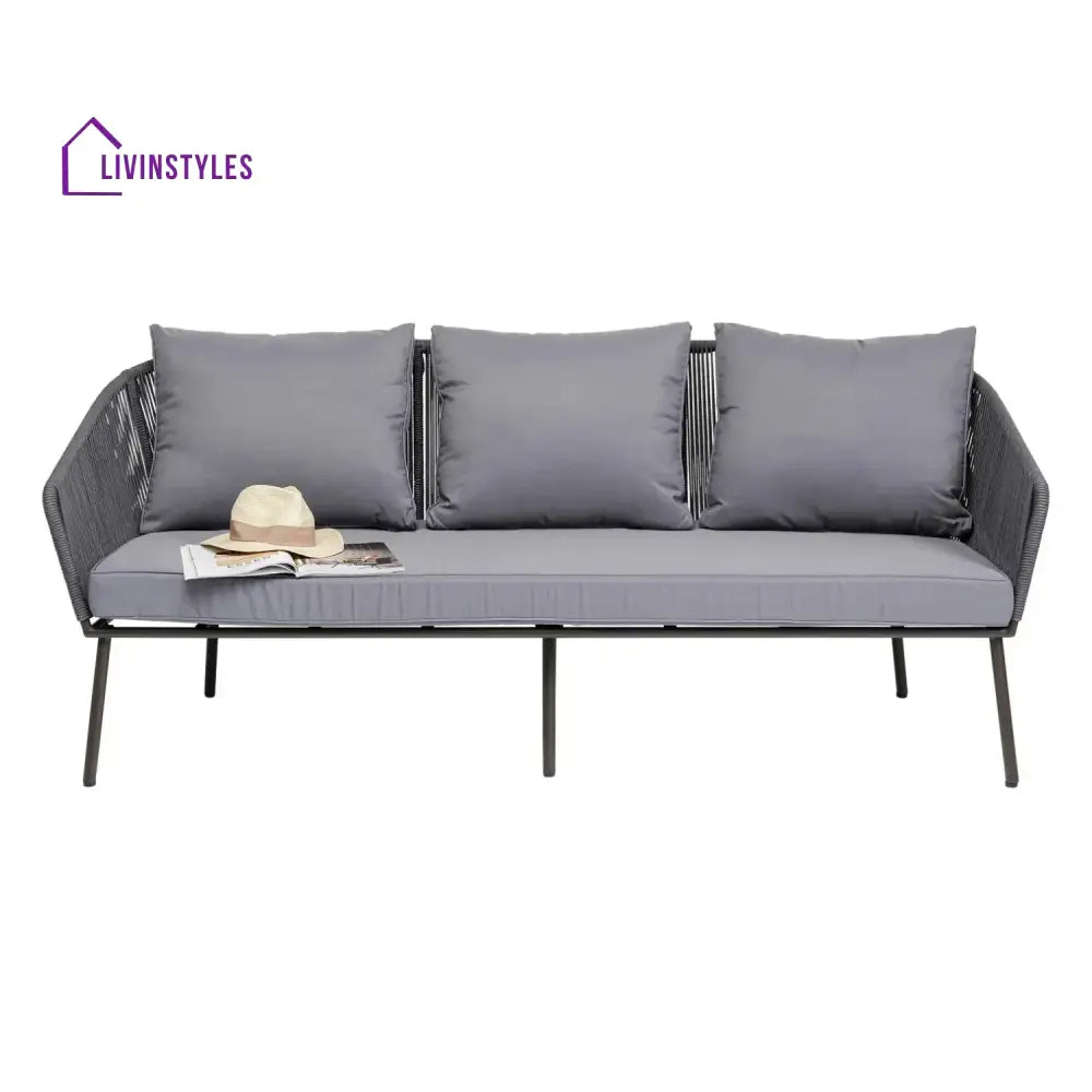Zariah Outdoor Rope 5-Seater Patio Sofa Set with Glass Top Table (Grey) - Sofa Set