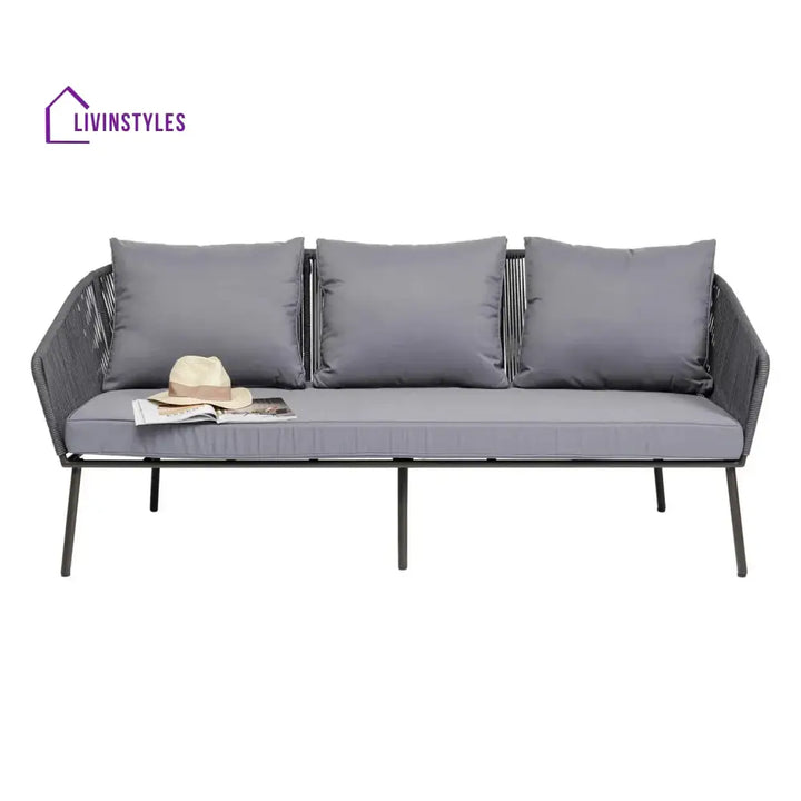 Zariah Outdoor Rope 5-Seater Patio Sofa Set with Glass Top Table (Grey) - Sofa Set
