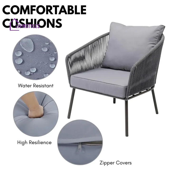 Zariah Outdoor Rope 5-Seater Patio Sofa Set with Glass Top Table (Grey) - Sofa Set