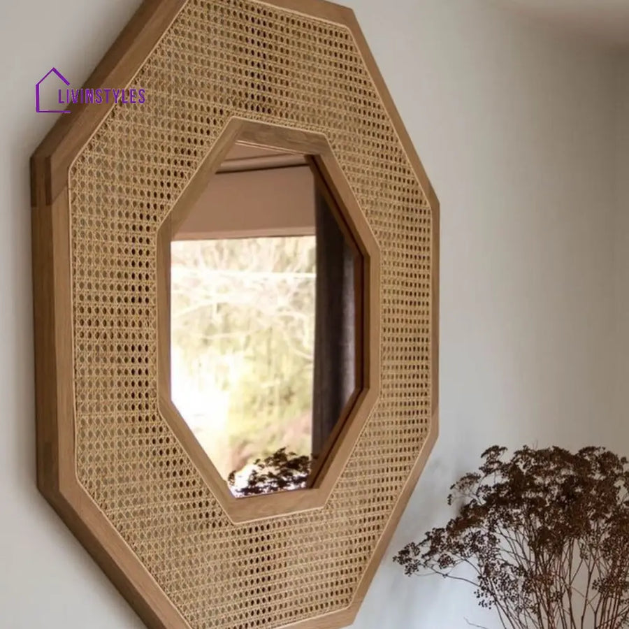 Zarnika Solid Mango Wood & Rattan Mirror