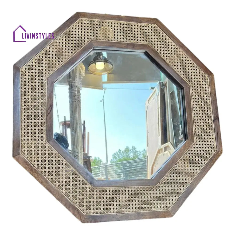 Zarnika Solid Mango Wood & Rattan Mirror