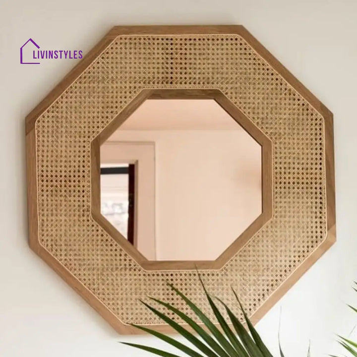Zarnika Solid Mango Wood & Rattan Mirror