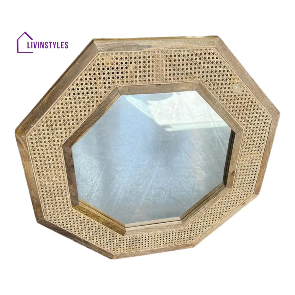 Zarnika Solid Mango Wood & Rattan Mirror