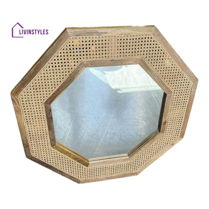 Zarnika Solid Mango Wood & Rattan Mirror