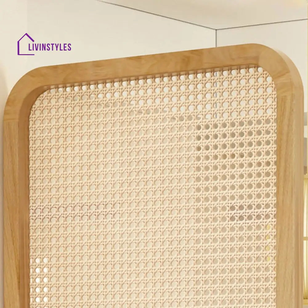 Zayla Wooden and Cane Weaving Room Partition for Living Room