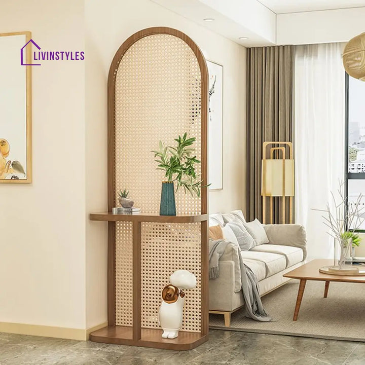Zayla Wooden and Cane Weaving Room Partition for Living Room