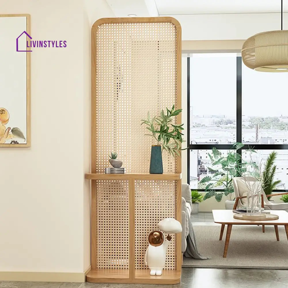 Zayla Wooden and Cane Weaving Room Partition for Living Room