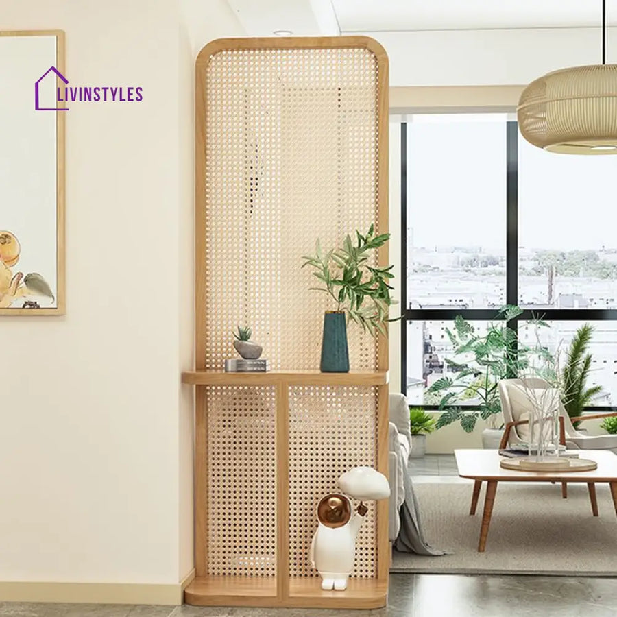 Zayla Wooden and Cane Weaving Room Partition for Living Room
