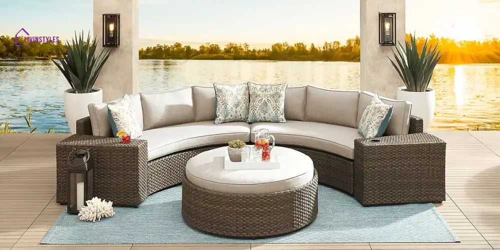 Zea Outdoor Sofa Set 4 Seater and 1 Center Table (Brown) - Brown + Beige - Sofa Sets