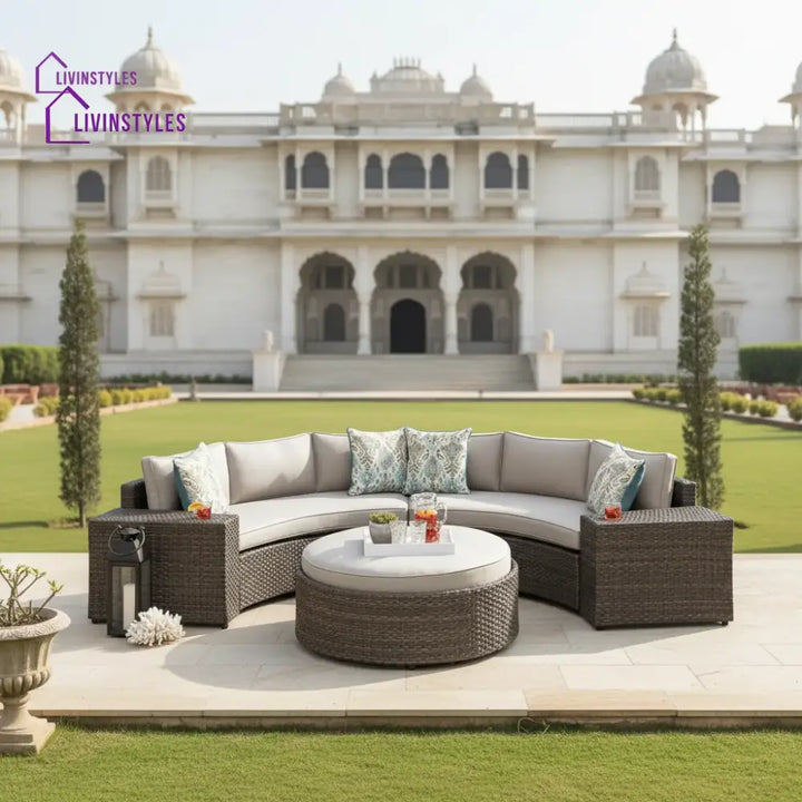 Zea Outdoor Sofa Set 4 Seater and 1 Center Table (Brown) - Brown + Beige - Sofa Sets