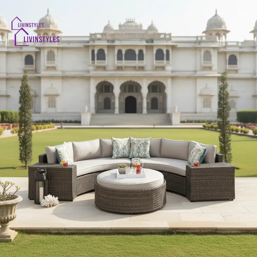 Zea Outdoor Sofa Set 4 Seater and 1 Center Table (Brown) - Brown + Beige - Sofa Sets