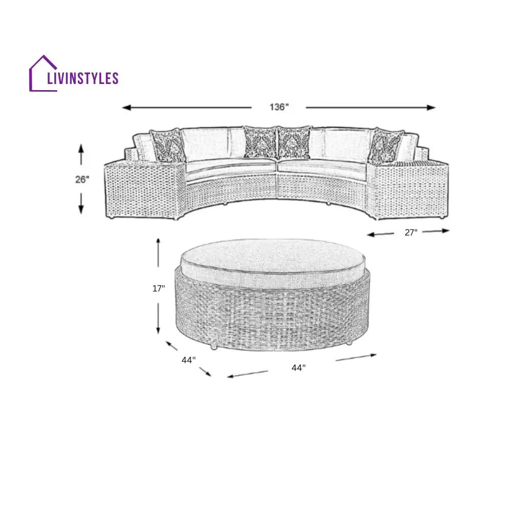 Zea Outdoor Sofa Set 4 Seater and 1 Center Table (Brown) - Sofa Sets