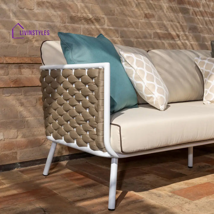 Zedex Outdoor Sofa Set 2 Seater 2 Single seater and 1 Center Table Set (Beige) Braided & Rope - Sofa Sets