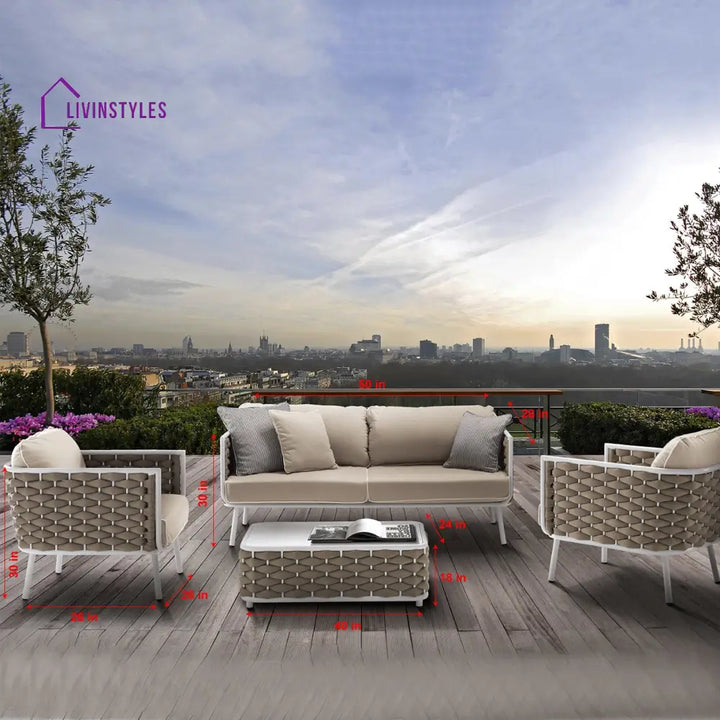 Zedex Outdoor Sofa Set 2 Seater 2 Single seater and 1 Center Table Set (Beige) Braided & Rope - Sofa Sets