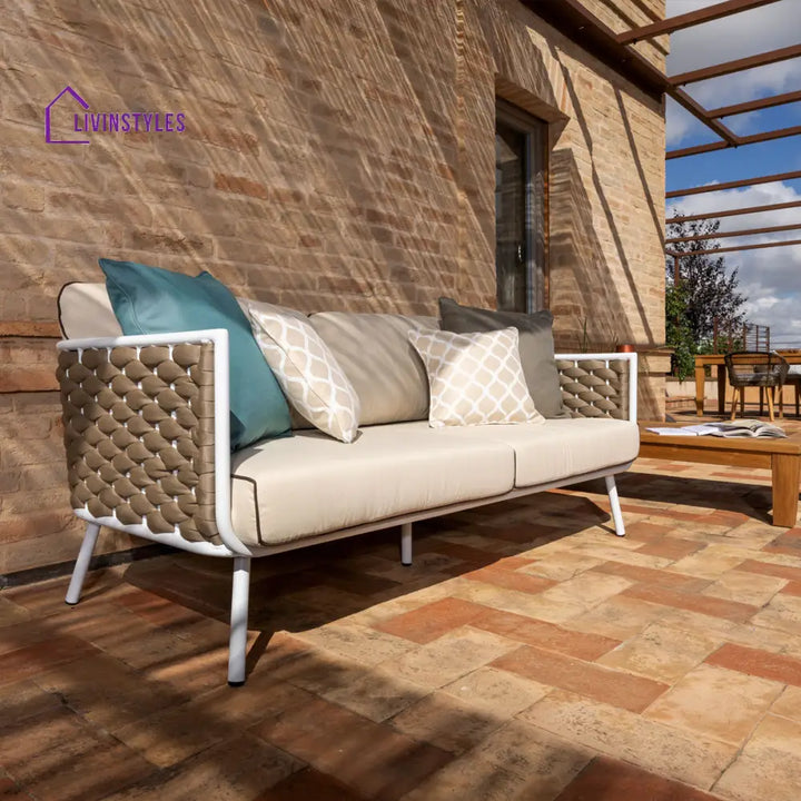 Zedex Outdoor Sofa Set 2 Seater 2 Single seater and 1 Center Table Set (Beige) Braided & Rope - Sofa Sets