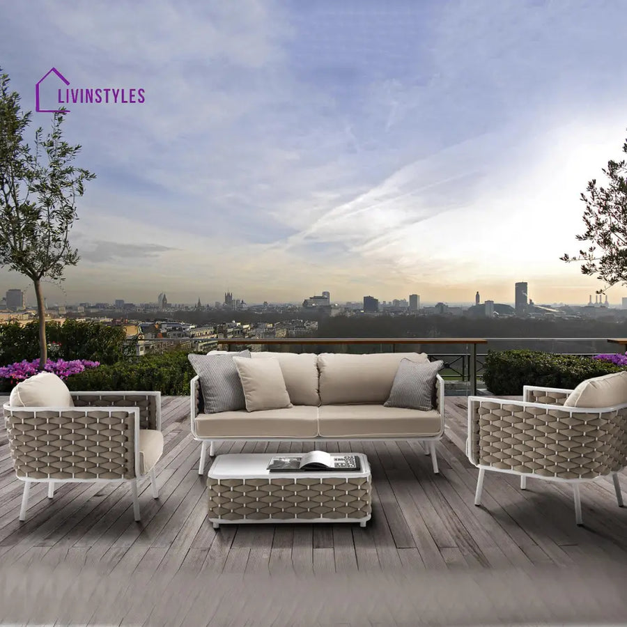 Zedex Outdoor Sofa Set 2 Seater 2 Single seater and 1 Center Table Set (Beige) Braided & Rope - Sofa Sets